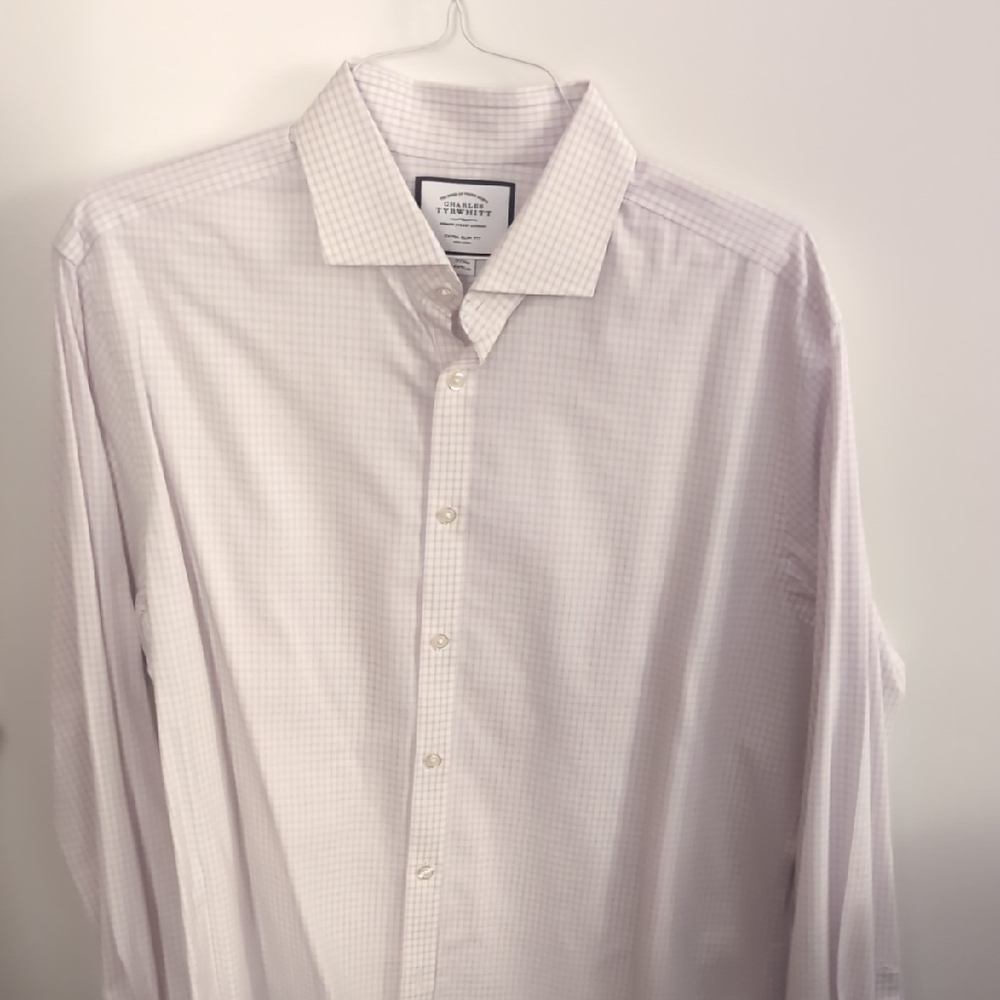 Charles Tyrwhitt Men's Purple And White Checkered Shirt